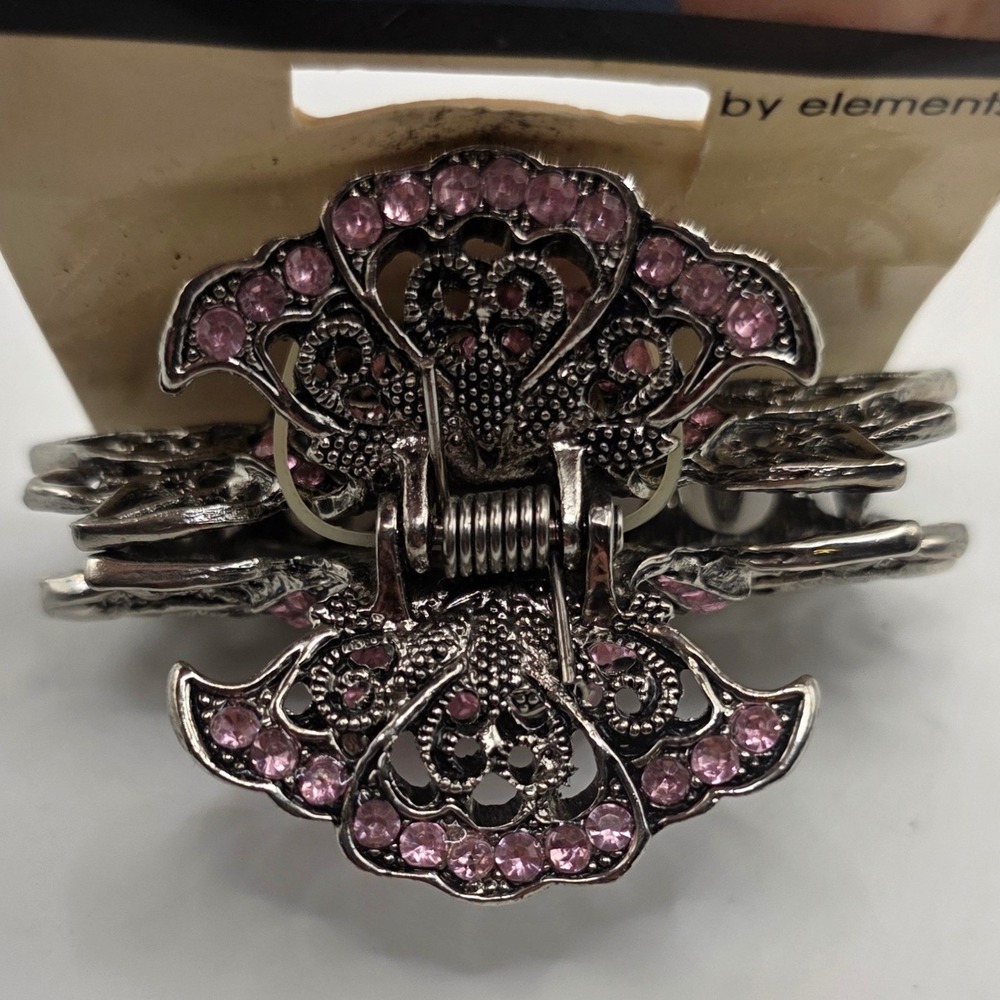 Statements by Elements Pink Rhinestone Rose Silver Metal Hair Claw Clip 76410 - Picture 2 of 4